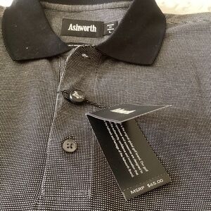 NWT Mens ASHWORTH 1/4 Button Down Black n White Polo Shirt Size L NEW